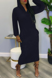 Yellow Fashion Casual Solid Ripped Shirt Collar Long Sleeve Dresses