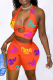 Tangerine Red Sexy Print Patchwork Halter Sleeveless Two Pieces