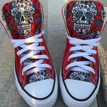 Red Fashion Casual Printing High-top Flat Canvas Shoes