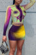 Yellow Sexy Print Patchwork O Neck Long Sleeve Two Pieces