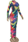 Multi-color Sexy Print Patchwork O Neck Pencil Skirt Dresses