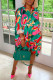 Green Casual Print Patchwork Buckle Shirt Dress Dresses