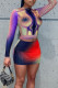 Red Sexy Print Patchwork O Neck Long Sleeve Two Pieces