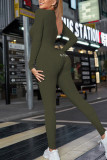 Army Green Sexy Print Patchwork Buttons V Neck Skinny Jumpsuits