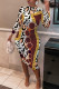 Brownness Casual Print Patchwork O Neck A Line Dresses