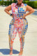 Red Fashion Sexy Casual Print Basic Turndown Collar Sleeveless Two Pieces