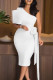 White Elegant Solid Patchwork With Bow Oblique Collar Pencil Skirt Dresses
