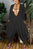 Red Sexy Casual Solid Hollowed Out V Neck Regular Jumpsuits