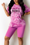 Pink Casual Print Patchwork O Neck Short Sleeve Two Pieces