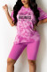 Pink Casual Print Patchwork O Neck Short Sleeve Two Pieces
