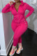 Rose Red Fashion Casual Solid Basic Hooded Collar Plus Size Two Pieces