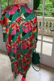 Red Casual Print Patchwork Buckle Shirt Dress Dresses