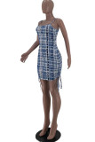 Pink Fashion Sexy Print Backless Spaghetti Strap Sleeveless Dress