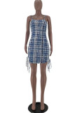 Pink Fashion Sexy Print Backless Spaghetti Strap Sleeveless Dress