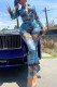 Blue Casual Print Patchwork Buckle Turtleneck Long Sleeve Two Pieces
