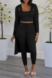 Burgundy Fashion Casual Solid Cardigan Vests Pants U Neck Long Sleeve Three-piece Set