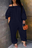 Deep Coffee Casual Solid Patchwork Off the Shoulder Harlan Jumpsuits