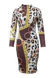 Brownness Casual Print Patchwork O Neck A Line Dresses