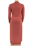 Tangerine Sexy Solid Hollowed Out Patchwork Frenulum High Opening Half A Turtleneck Straight Plus Size Dresses