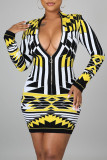 Multi-color Sexy Print Patchwork O Neck Pencil Skirt Dresses