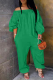 Green Casual Solid Patchwork Off the Shoulder Harlan Jumpsuits