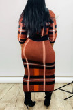 Tangerine Red Fashion Casual Print Basic O Neck Long Sleeve Two Pieces