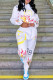 White Street Print Patchwork Hooded Collar Long Sleeve Two Pieces