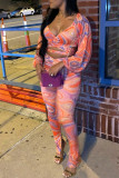 Pink Fashion Sexy Print Patchwork V Neck Long Sleeve Two Pieces pre-sale