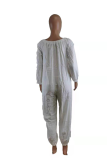 Deep Coffee Casual Solid Patchwork Off the Shoulder Harlan Jumpsuits