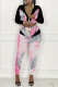 Grey Fashion Casual Print Patchwork Zipper Collar Long Sleeve Two Pieces