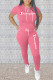 Pink Fashion Casual Embroidery Basic Hooded Collar Long Sleeve Two Pieces