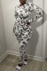 White Sexy Print Patchwork Frenulum O Neck Long Sleeve Two Pieces