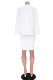 White Sexy Solid Pearl V Neck Pencil Skirt Dresses