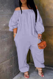 Deep Coffee Casual Solid Patchwork Off the Shoulder Harlan Jumpsuits