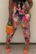 Red Street Print Tassel Patchwork Skinny High Waist Pencil Full Print Bottoms