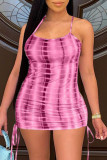 Pink Fashion Sexy Print Backless Spaghetti Strap Sleeveless Dress