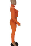 Rose Red Casual Solid Patchwork Zipper Turtleneck Long Sleeve Two Pieces