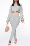 Grey Fashion Casual Solid Bandage O Neck Long Sleeve Two Pieces