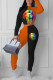 Orange Casual Print Patchwork O Neck Long Sleeve Two Pieces