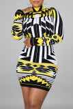 Multi-color Sexy Print Patchwork O Neck Pencil Skirt Dresses