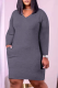 Grey Casual Solid Patchwork V Neck Pencil Skirt Plus Size Dresses
