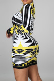 Multi-color Sexy Print Patchwork O Neck Pencil Skirt Dresses