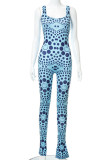 Blue Sexy Print Patchwork Turtleneck Long Sleeve Two Pieces