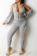 Silver Gray Fashion Sexy Solid Bandage Hollowed Out Zipper Hooded Collar Long Sleeve Two Pieces