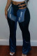 Black Sexy Letter Print Hollowed Out Patchwork Boot Cut High Waist Speaker Positioning Print Bottoms