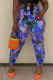 Blue Street Print Tassel Patchwork Skinny High Waist Pencil Full Print Bottoms