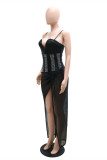 Apricot Sexy Patchwork Sequins Backless Beading Spaghetti Strap Evening Dress