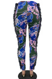 Red Street Print Tassel Patchwork Skinny High Waist Pencil Full Print Bottoms