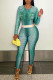 Cyan Street Print Patchwork O Neck Long Sleeve Two Pieces