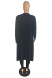Black Fashion Casual Solid Cardigan Vests Pants U Neck Long Sleeve Three-piece Set
